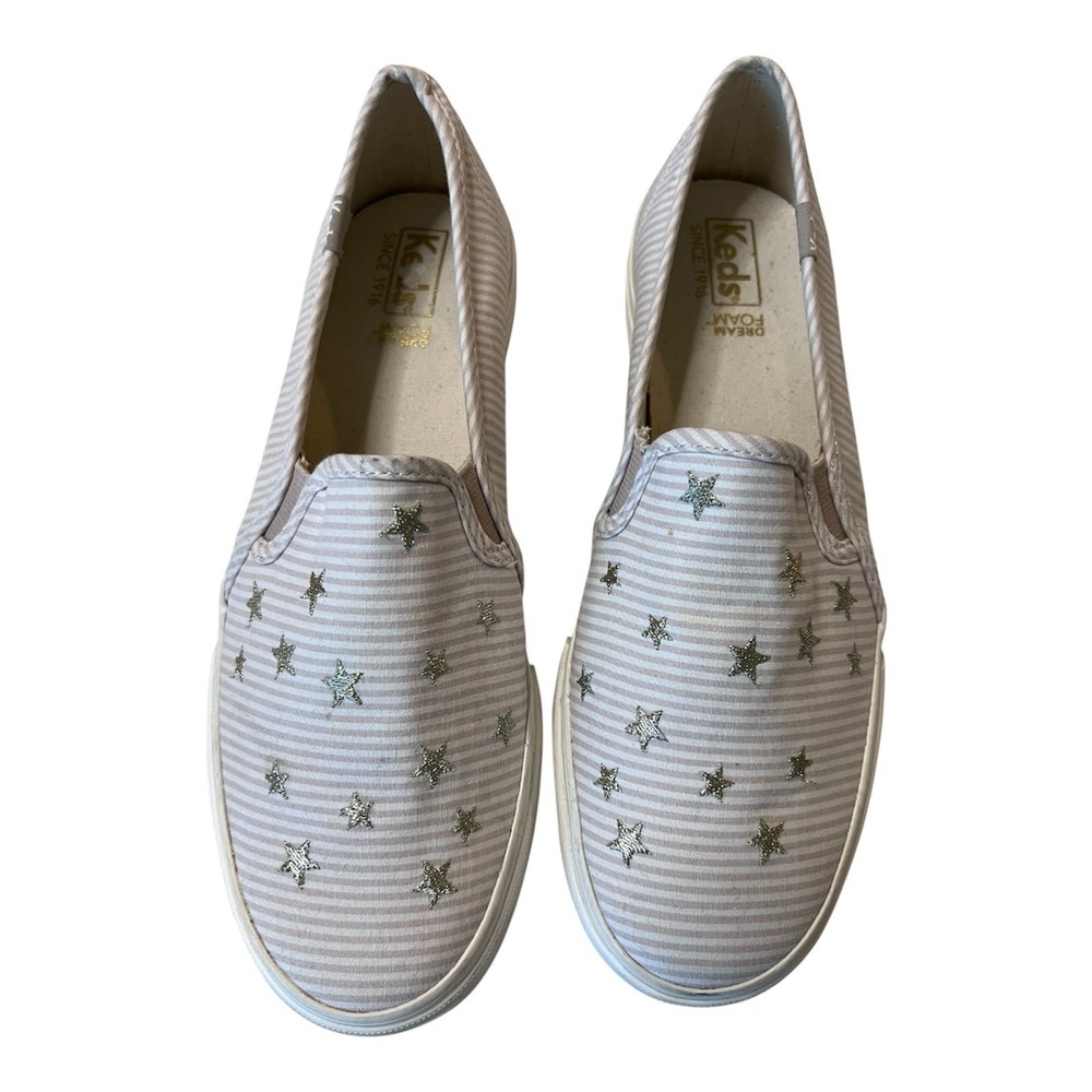 Keds Women's Slip On Sneakers WF60373 Embroidered Stars Faint Stripes Sz 8.5 EUC